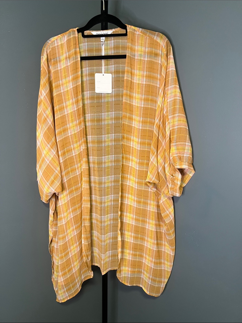 DAVI & DANI Yellow Plaid Open-Front Kimono